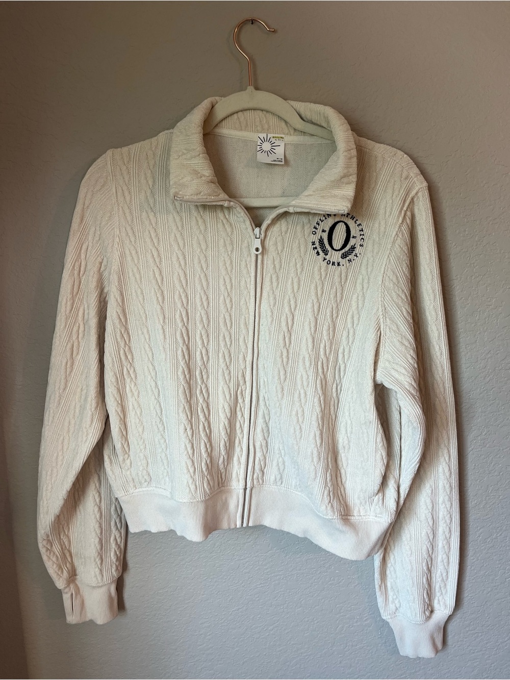 Offline by Aerie Cream Cable Knit Textured Full Zip Jacket Sz M